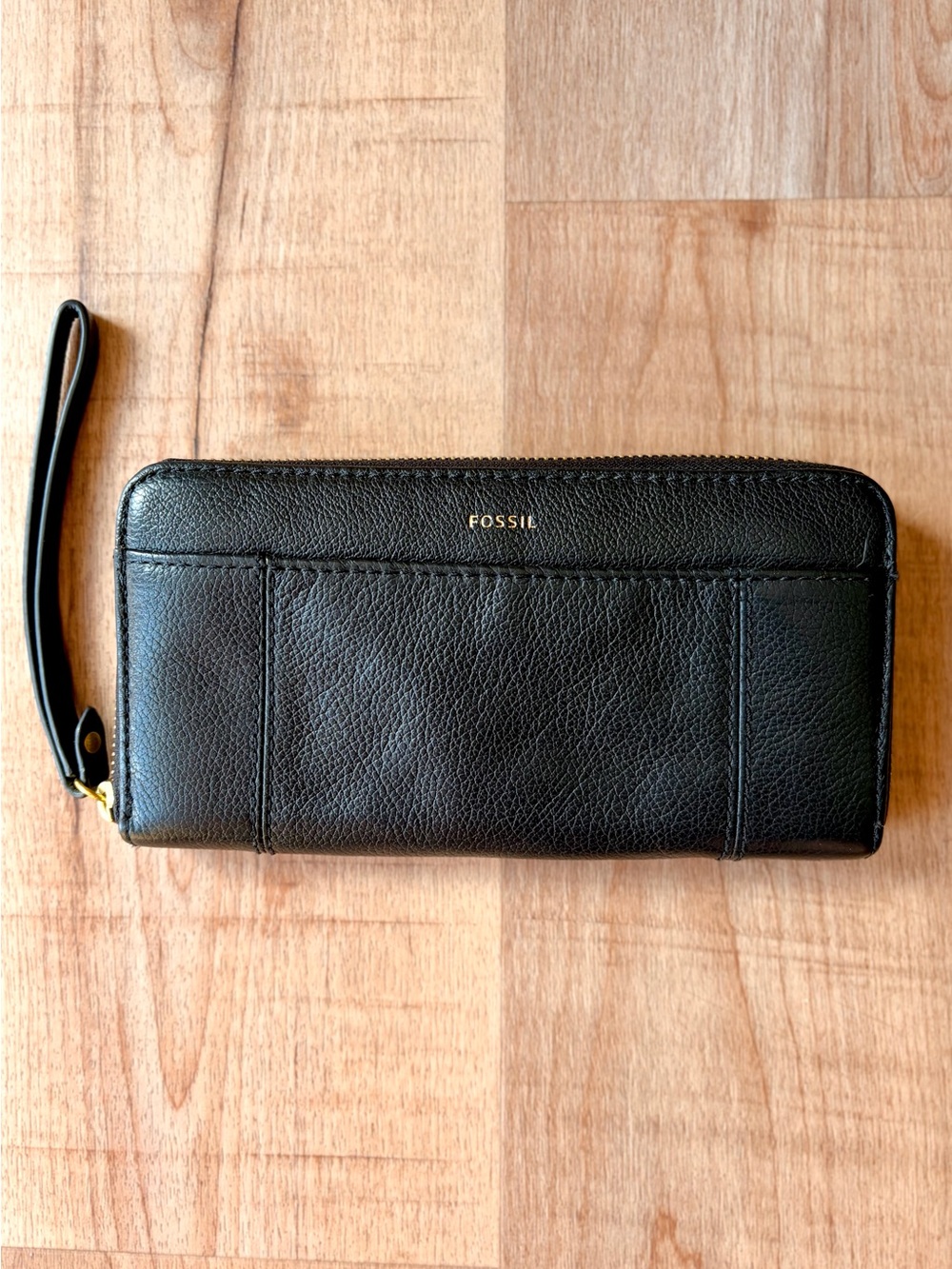 Fossil Black Pebble Leather Jori RFID Zip Wristlet Wallet Clutch